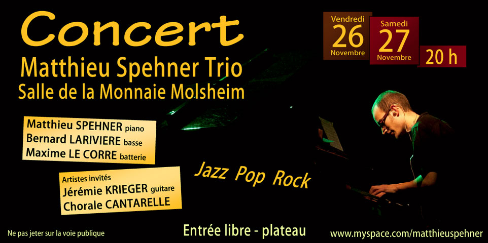 Concert Matthieu Spehner à la salle de la Monnaie à Molsheim les 26 et 27 novvembre 2010 à 20h